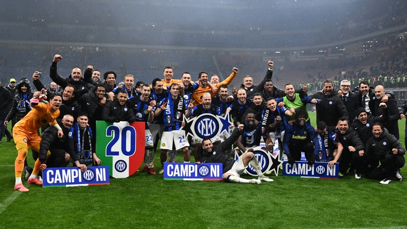 Inter Milan players celebrate their league title