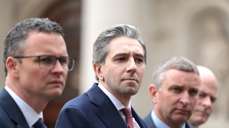 Taoiseach Simon Harris along with ministers Patrick O'Donovan, Niall Collins and Ossian Smyth at the announcement (pics: RollingNews.ie)