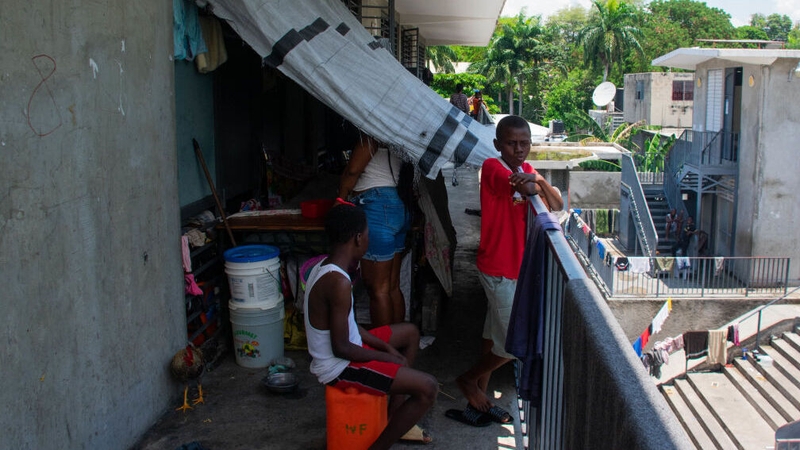 Children in a school that has become a shelter for displaced people amid violence in Haiti's capital Port-au-Prince