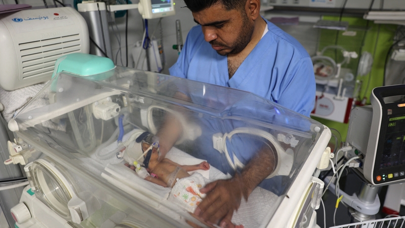 A medic cares for baby Sabreen at the Emirati hospital in Rafah