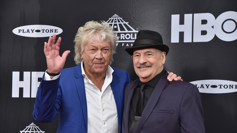 John Lodge and Mike Pinder attend the 33rd Annual Rock & Roll Hall of Fame Induction Ceremony at Public Auditorium in April, 2018 in Cleveland, Ohio