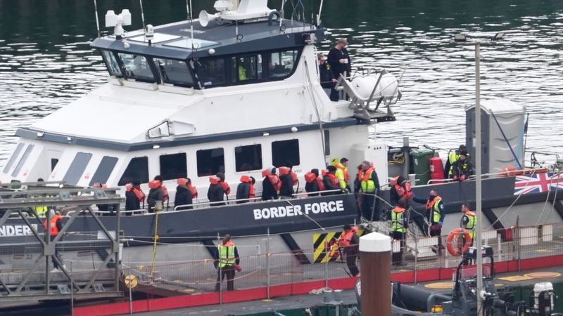 A group of migrants taken from a vessel in the English Channel earlier this week