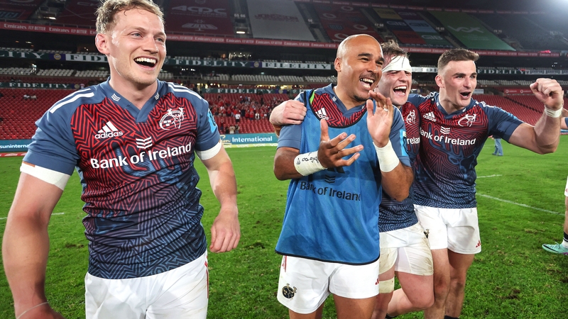 Mike Haley, Simon Zebo, Alex Kendellen and Shane Daly celebrate the win