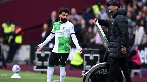 Salah and manager Klopp exchanged words on the touchline
