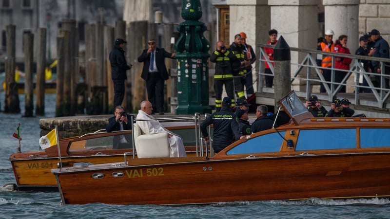 Pope Francis pictured in Venice, Italy, today