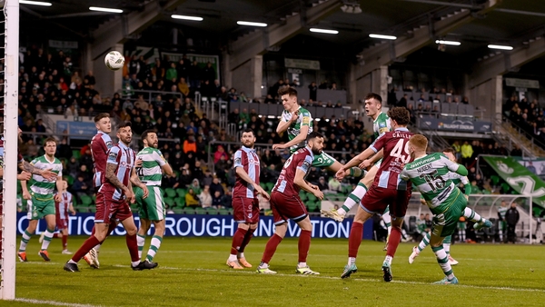 Josh Honohan heads Shamrock Rovers' fourth goal