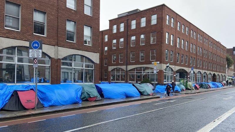 Tents used by asylum seekers are seen pitched along Mount Street in Dublin last year