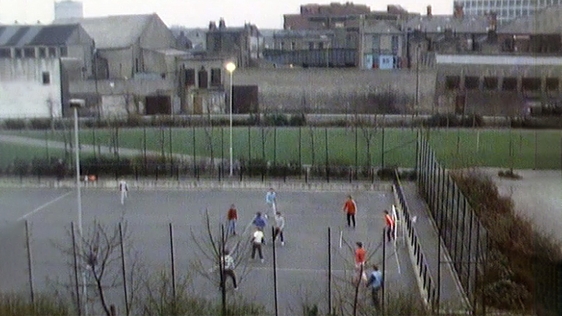 Drogheda United train at Liberty Park in Dublin's north inner city, 1984