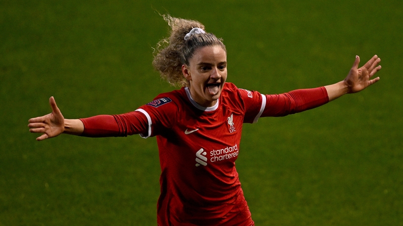Leanne Kiernan celebrates her goal for Liverpool