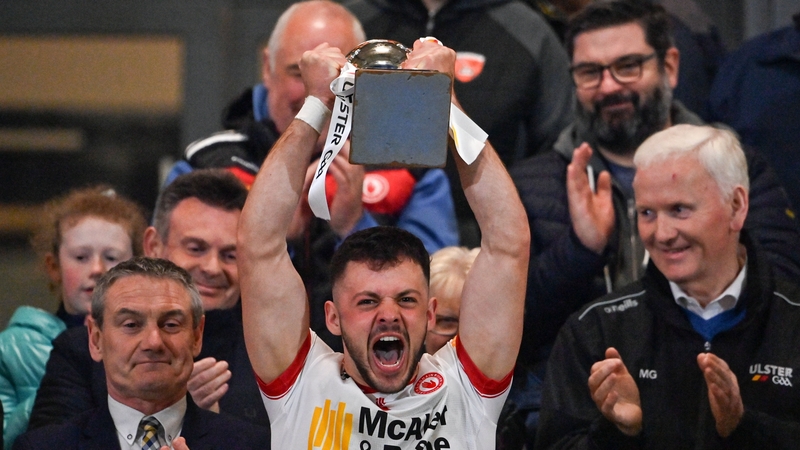 Michael Rafferty lifts the Corn Dhónaill Uí Mhurchú cup