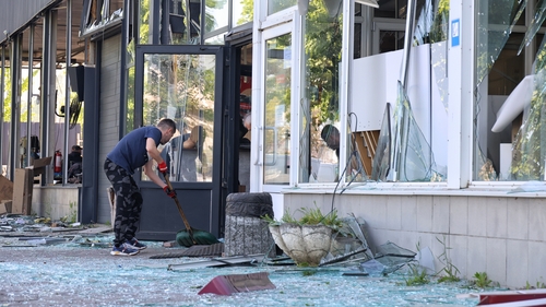 A Nova Poshta depot damaged by a Russian ballistic missile strike on Odesa, southern Ukraine