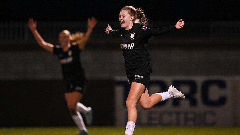 Casey Howe celebrates after scoring Athlone Town's third goal against Peamount