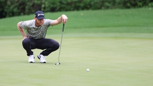 Sebastian Soderberg lines up a putt on the eighth green