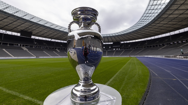 The EURO 2024 trophy is displayed at the Olympiastadion in Berlin