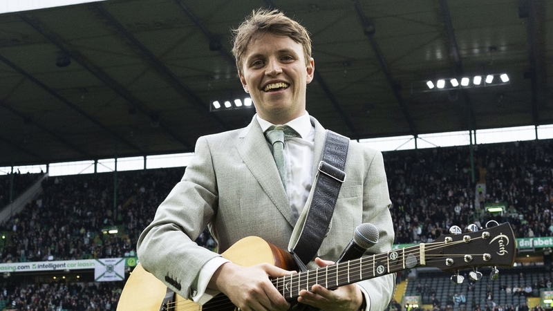 Singer Daniel Rooney at the Celtic v Heart of Midlothian match at Celtic Park, Glasgow on Saturday