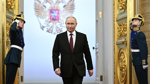 Vladimir Putin is pictured as he entered the room where the inauguration ceremony was held
