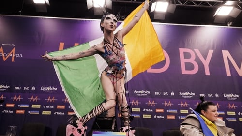 Bambie Thug celebrates after making it to the Eurovision final