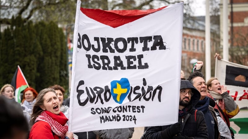 A scene from the demonstration in Malmö calling for a boycott of this year's event