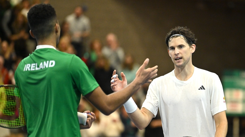 Dominic Thiem and Ireland's Michael Agwi after their Davis Cup match in Limerick