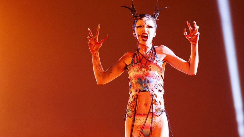 Bambie Thug during Friday's Eurovision rehearsals - The big event airs on RTÉ One, RTÉ 2FM, and the RTÉ Player from 8pm on Saturday Photos: Andres Poveda