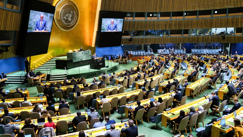 President of the 78th United Nations General Assembly Dennis Francis speaks during a special session of the UN General Assembly