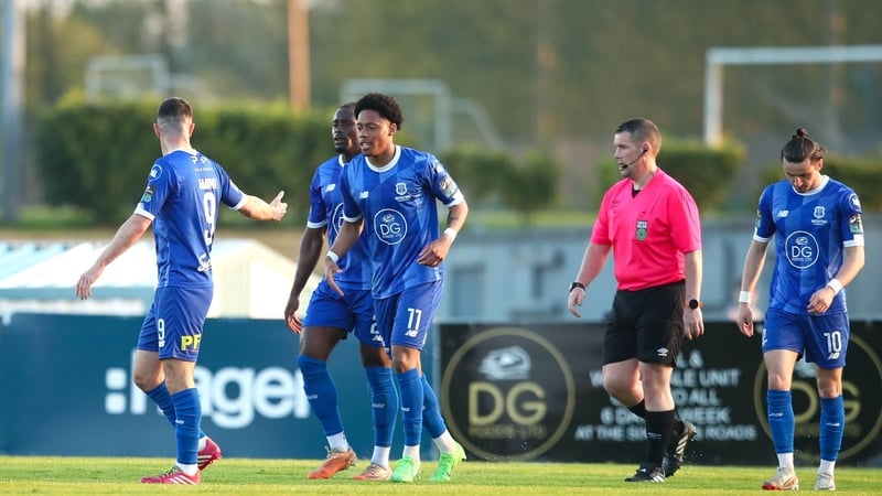 Maleace Asamoah is congratulated after scoring the second of his three goals