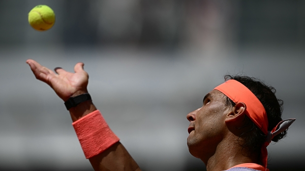 Rafael Nadal serves to Poland's Hubert Hurkacz during the Italian Open