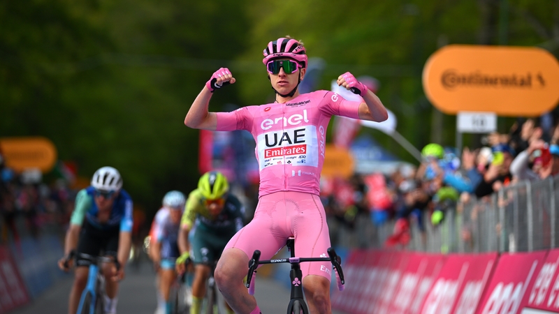 Tadej Pogacar celebrates another stage win in his maiden Giro d'Italia