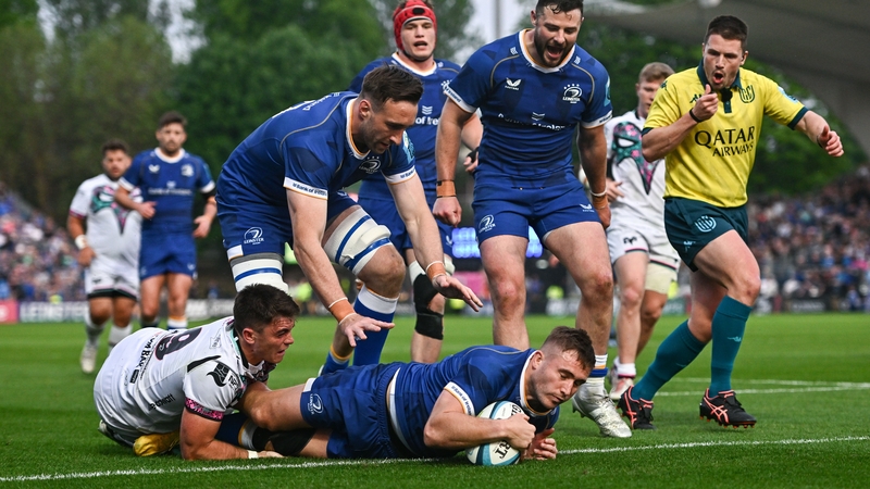 Jordan Larmour scored a hat-trick for Leo Cullen's side