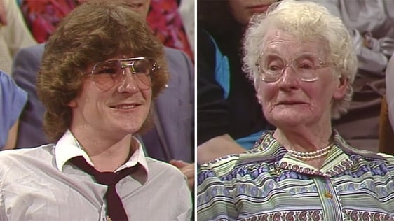 Members of 'The Late Late Show' audience Carey Thompson and Mrs Price, 1984