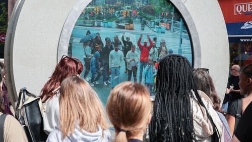 The 'portal' allows people in Dublin and New York to connect via a live video feed