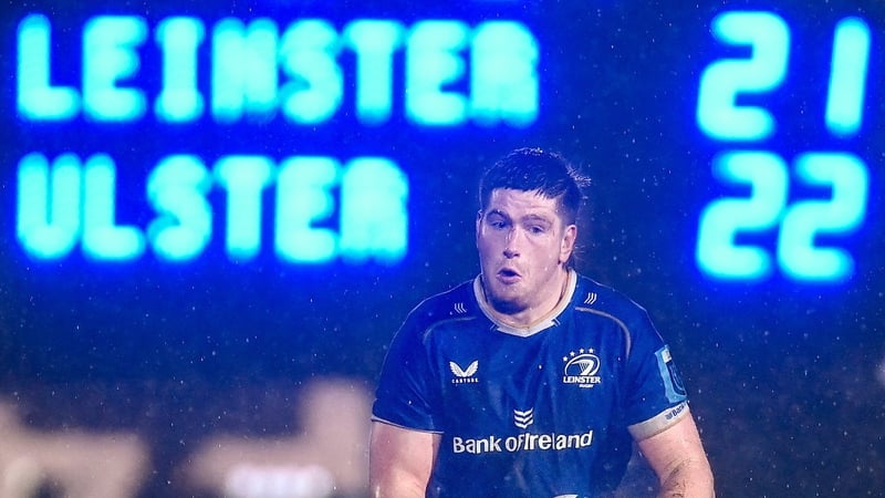 Joe McCarthy in action for Leinster during their URC loss to Ulster in January