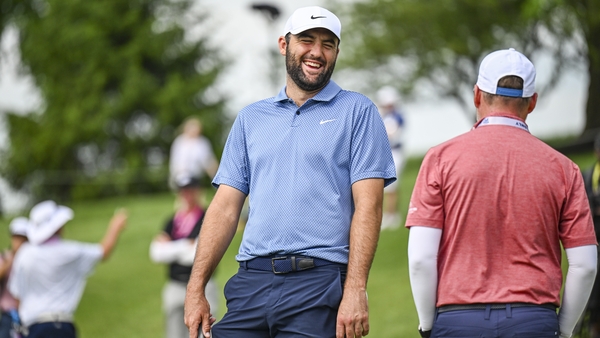 Scottie Scheffler cut a relaxed figure at Valhalla Golf Club in Louisville, Kentucky on Monday