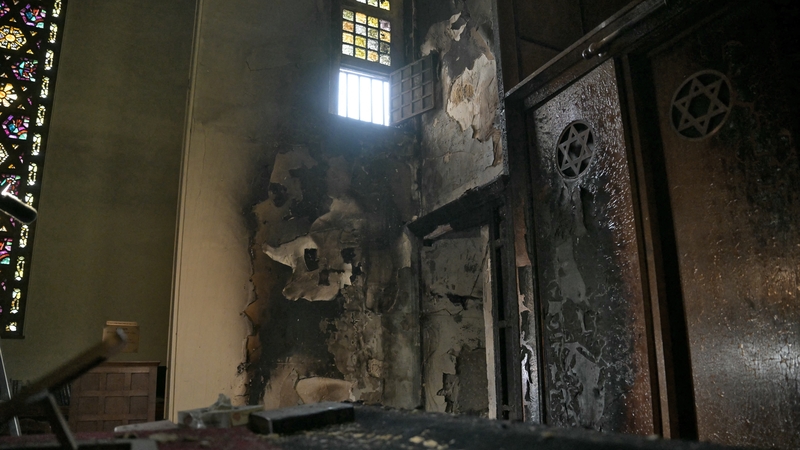 The synagogue suffered extensive damage from the fire, but no one else was harmed