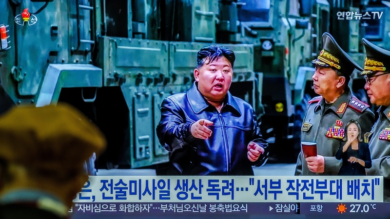 TV footage of Kim Jong Un inspecting a new weapons system (File image)