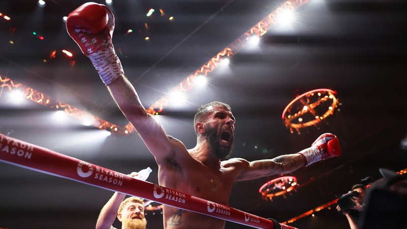 Anthony Cacace celebrates his world title triumph over Joe Cordina