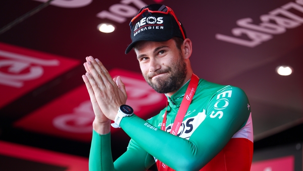 Filippo Ganna celebrates his time trial win