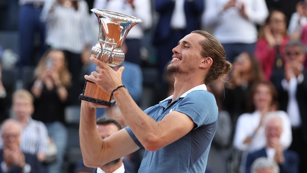 Alexander Zverev hoists the Internazionali BNL D'Italia trophy aloft