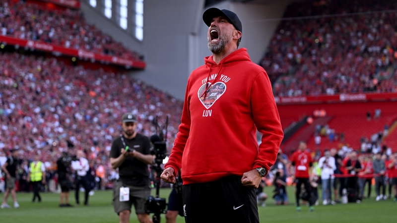 Jurgen Klopp salutes Liverpool fans at Anfield after victory over Wolves
