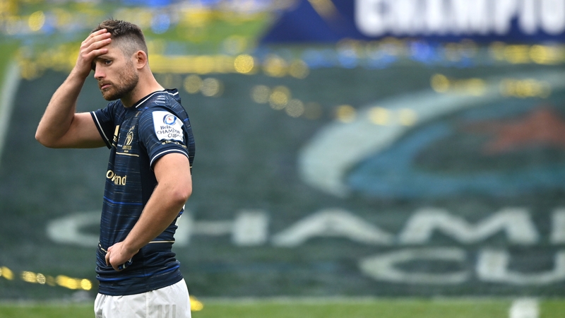 Ross Byrne looks on as La Rochelle celebrate their 2023 final victory in Dublin