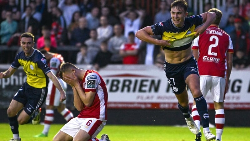 Evan Caffrey celebrates scoring the decisive goal