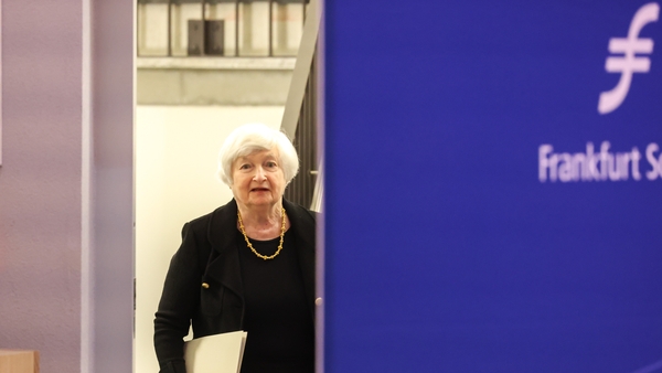 US Treasury Secretary Janet Yellen is meeting with top bank executives on a visit to Frankfurt before attending a meeting of G7 finance ministers in Italy this week