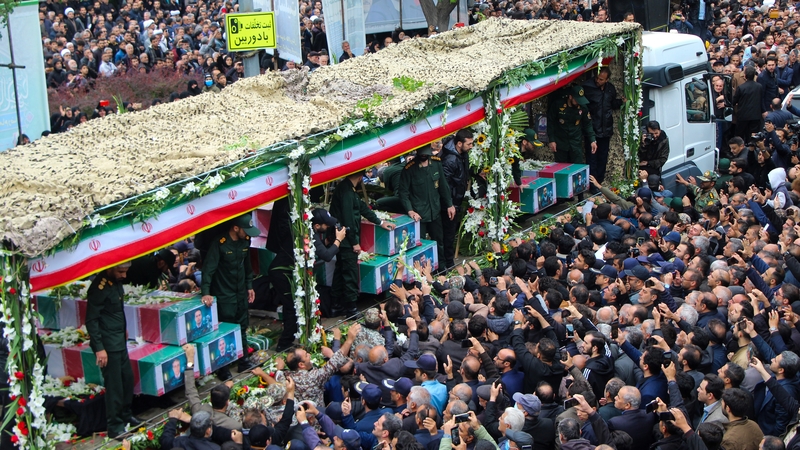 A lorry carrying the coffins of president Ebrahim Raisi and his seven aides in Tabriz, East Azerbaijan province, Iran
