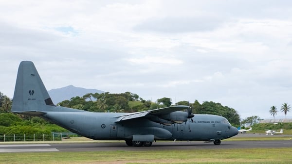 A Royal Australian Air Force C-130 Hercules aircraft was sent to evacuate people at Magenta Airport in Noumea