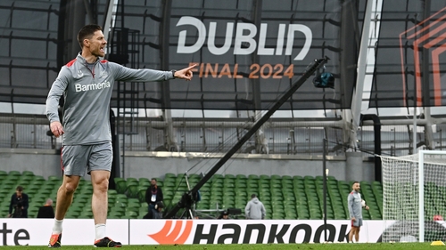 Xabi Alonso runs the rule over training at the Aviva Stadium