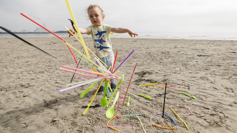 Finn Mitchell on Sandymount Beach as MyWaste.ie launched an awareness campaign around banned Single Use Plastics
