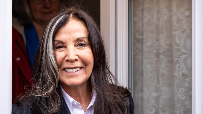 Olivia Harrison attends the unveiling ceremony of Historic England's blue plaque honouring George Harrison at his former home in Wavertree, Liverpool