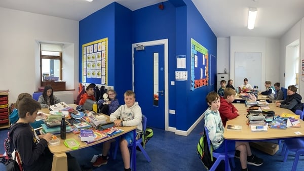 Castlebar ETNS students in their 'L' shaped classroom