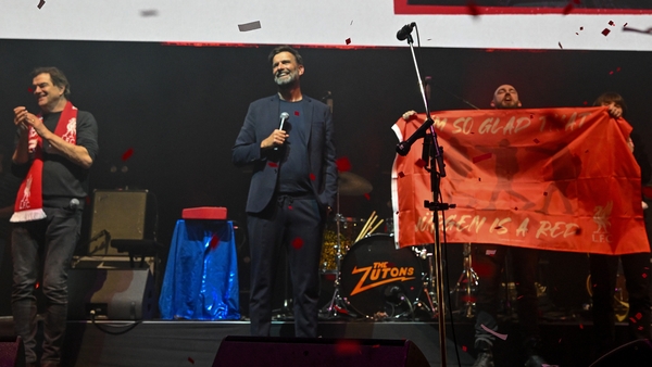 Jurgen Klopp addresses the audience at the M&S Bank Arena