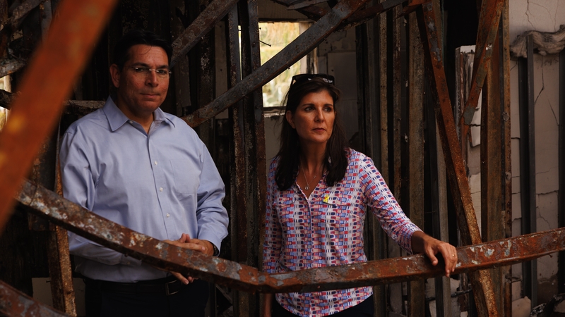Nikki Haley and Danny Danon pictured during a visit to Kibbutz Nir Oz